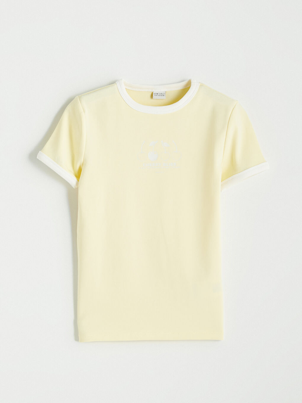 Sarı Bisiklet Yaka Kısa Kollu Baskılı Kız Çocuk Tişört