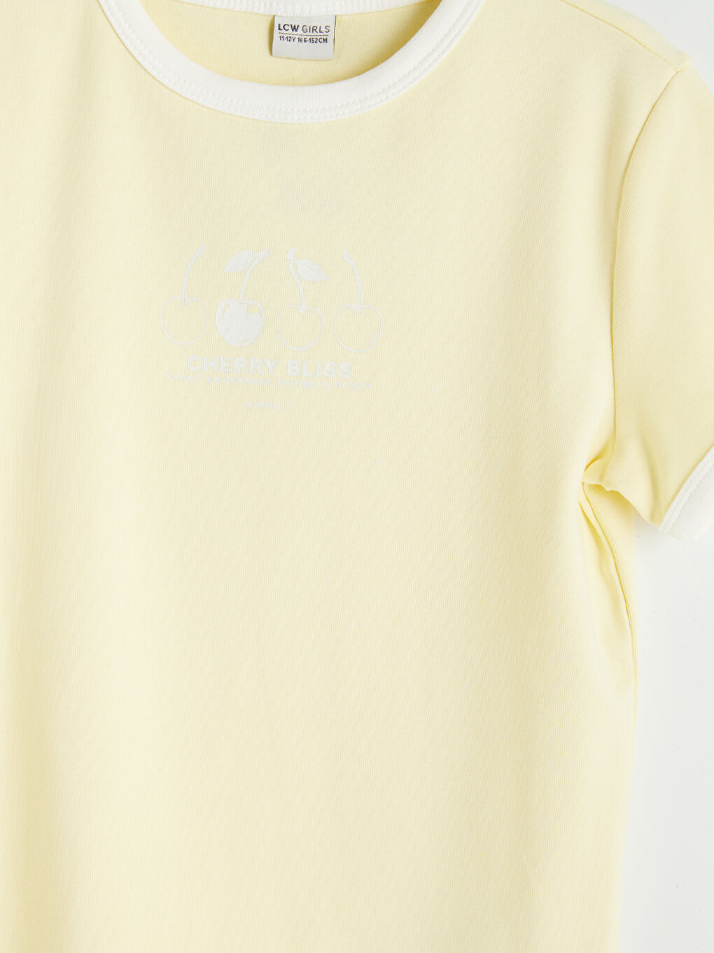 Sarı Bisiklet Yaka Kısa Kollu Baskılı Kız Çocuk Tişört-1