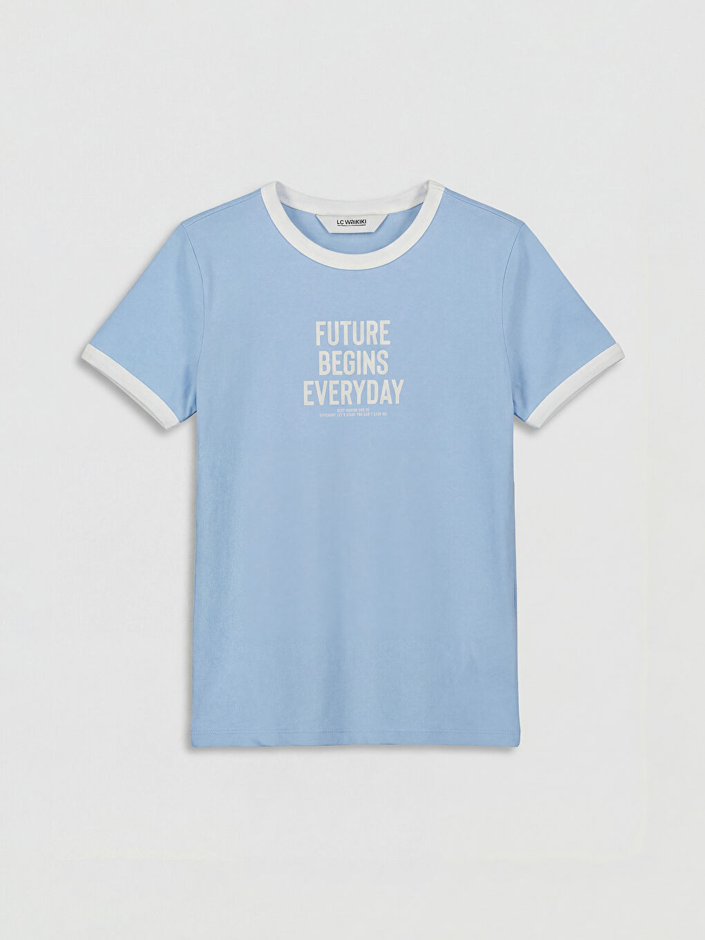 Mavi Bisiklet Yaka Yazı Baskılı Kız Çocuk Tişört