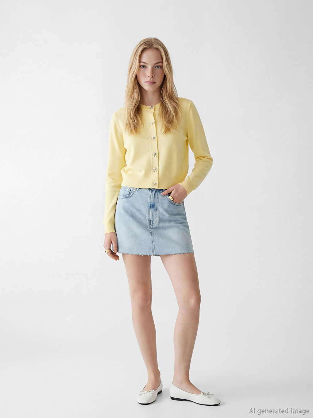 Sarı Bisiklet Yaka Kadın Triko Hırka-1