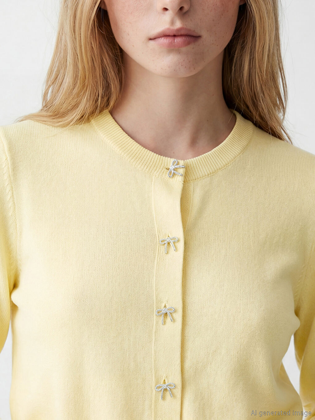 Sarı Bisiklet Yaka Kadın Triko Hırka-2