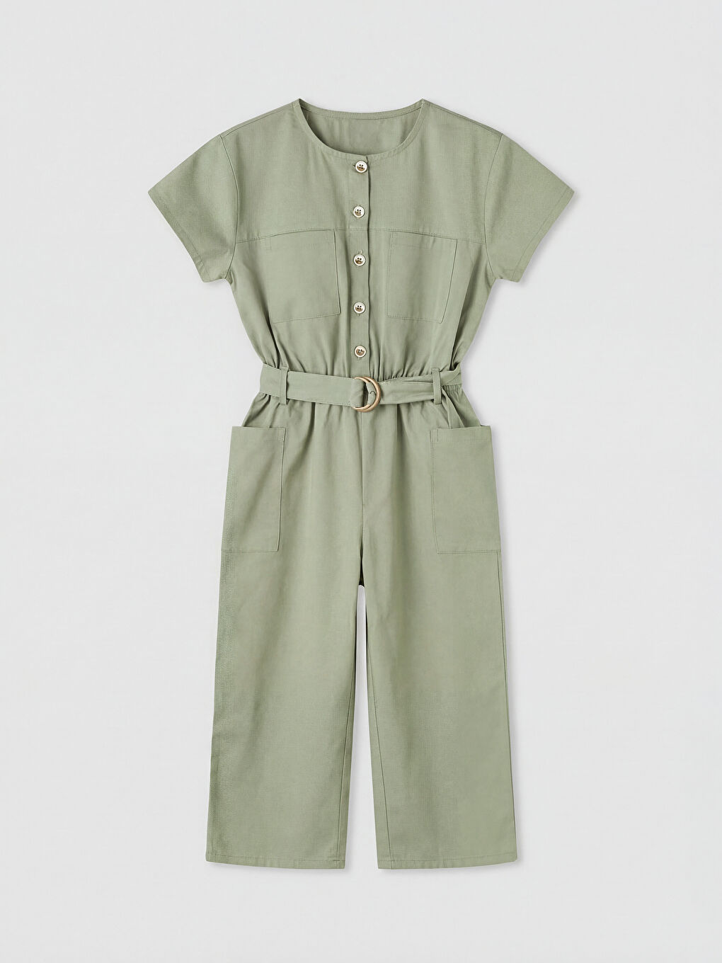 Yeşil Bisiklet Yaka Kemerli Kız Çocuk Tulum