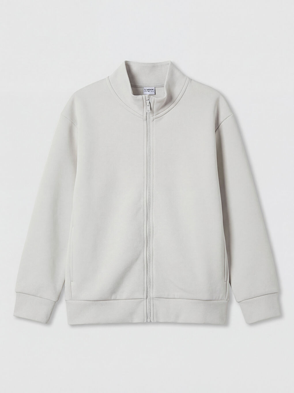 Gri Dik Yaka Erkek Çocuk Fermuarlı Sweatshirt