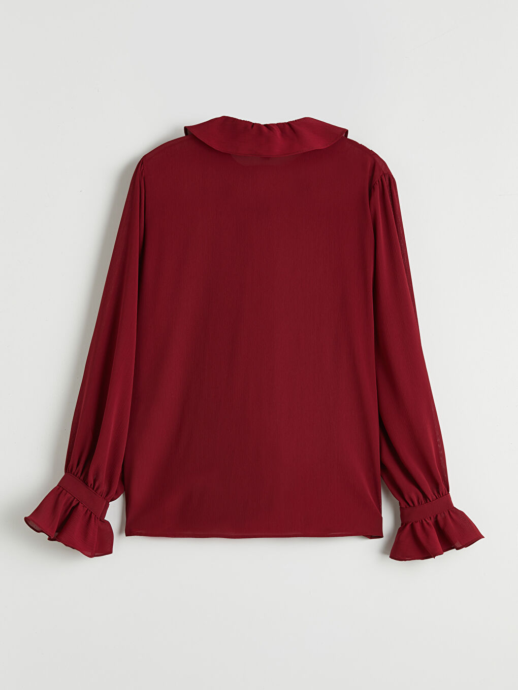 Bordo Fular Yaka Fırfırlı Bluz-1