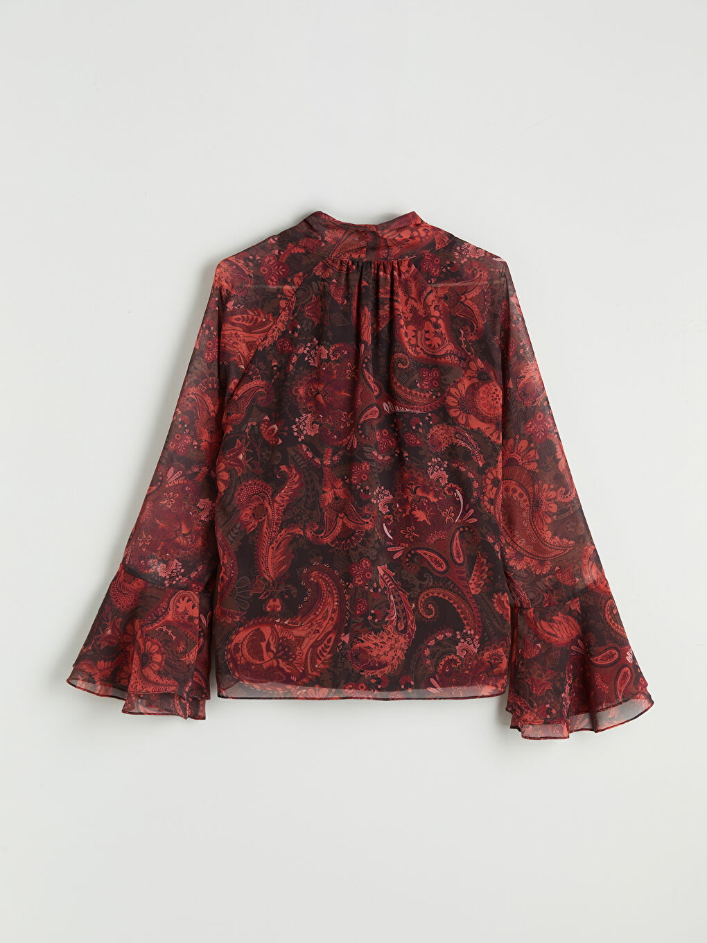 Kahverengi Fular Yaka İspanyol Kol Desenli Bluz-7