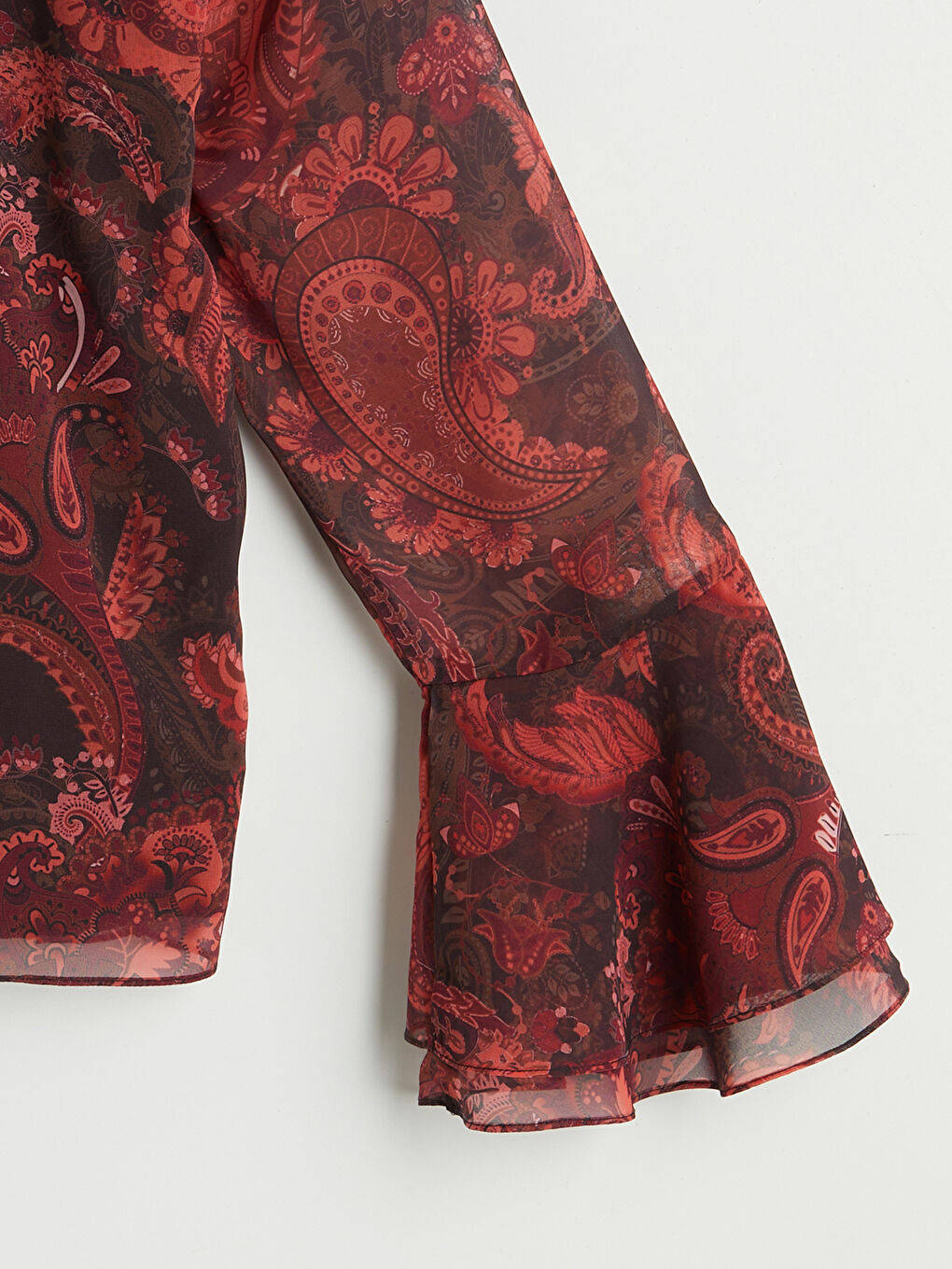 Kahverengi Fular Yaka İspanyol Kol Desenli Bluz-8