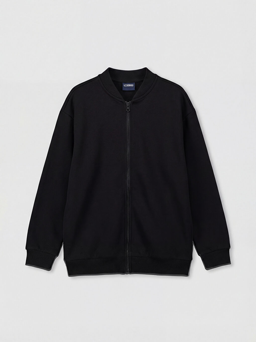 Siyah Kolej Yaka Erkek Çocuk Fermuarlı Sweatshirt-1