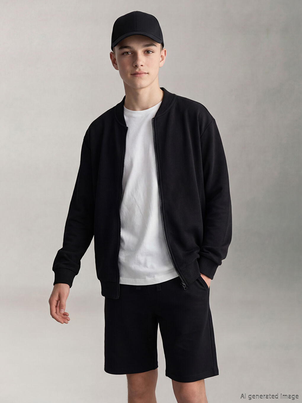 Siyah Kolej Yaka Erkek Çocuk Fermuarlı Sweatshirt