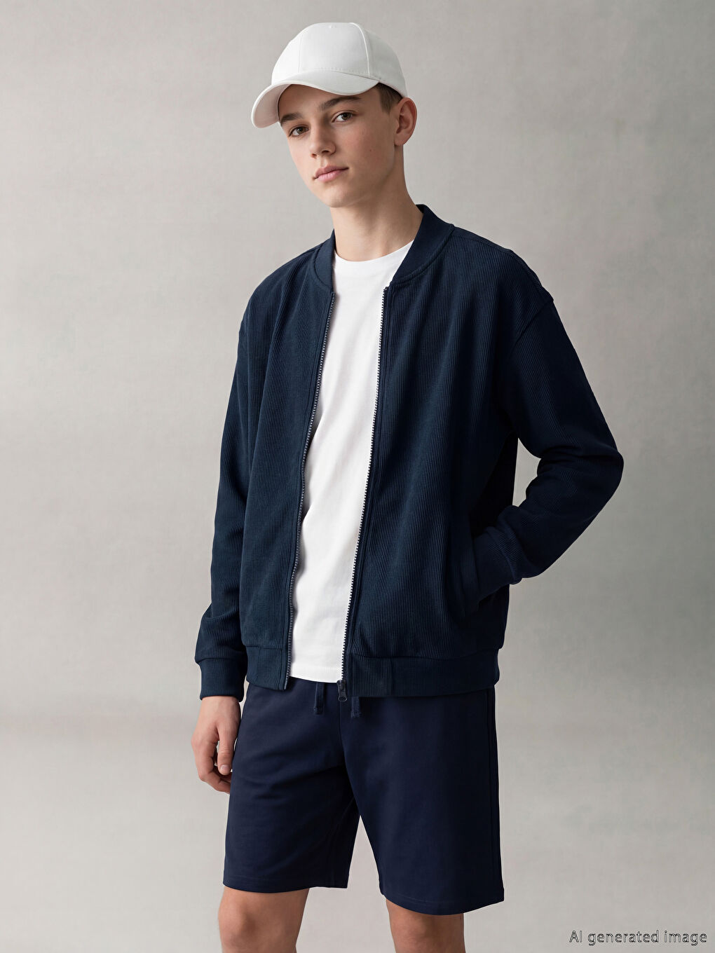 Lacivert Kolej Yaka Erkek Çocuk Fermuarlı Sweatshirt