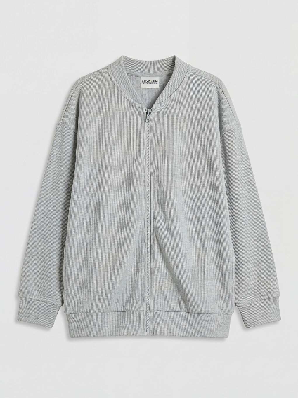 Gri Kolej Yaka Erkek Çocuk Fermuarlı Sweatshirt