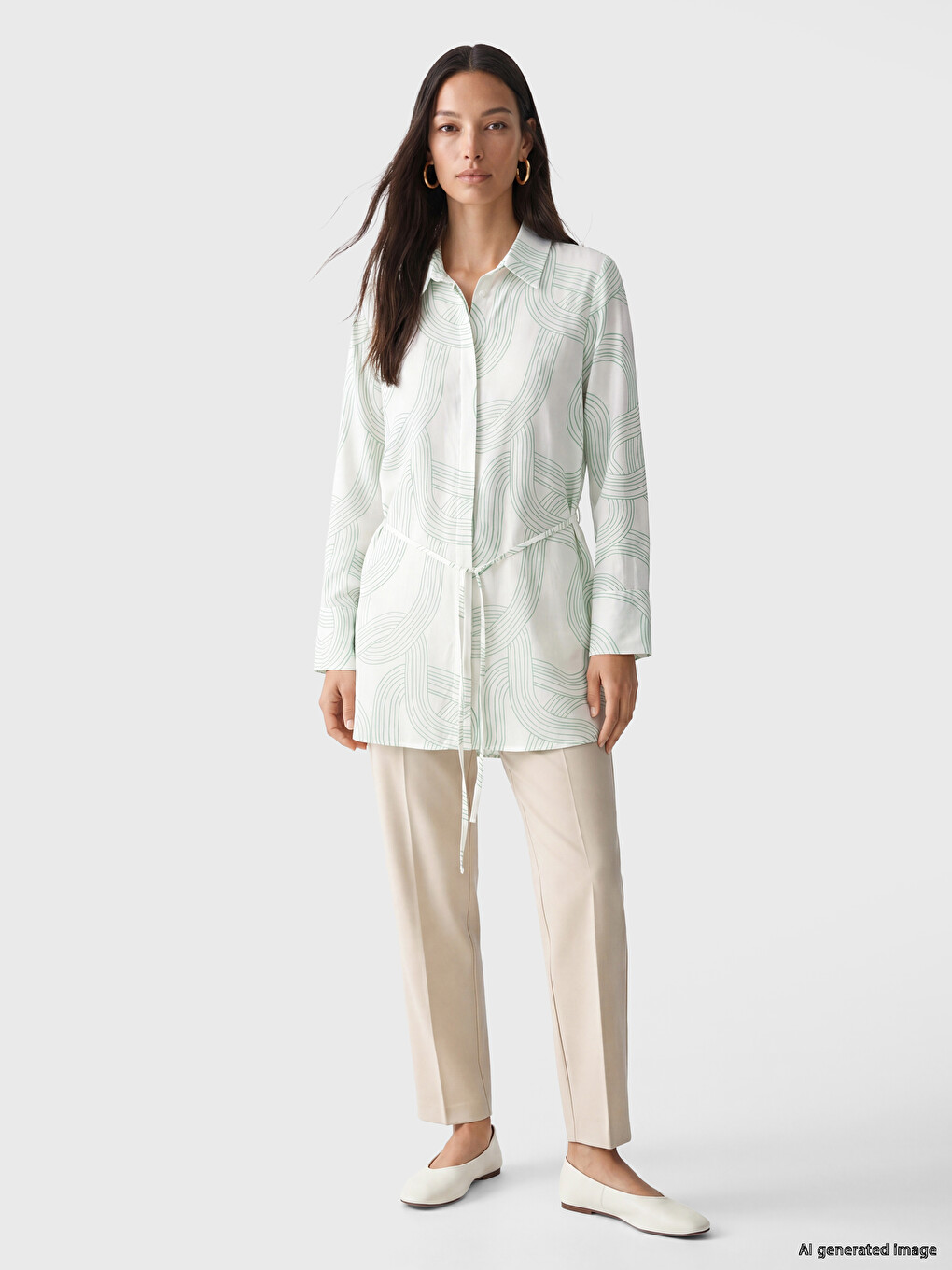Patterned Poplin Women's Shirt Tunic-1