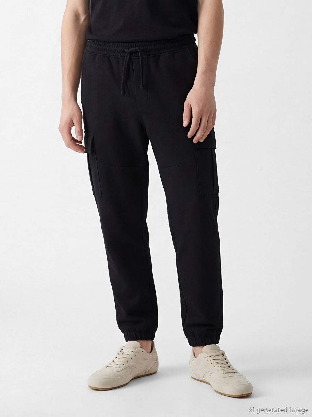 Siyah Standart Kalıp Erkek Kargo Pantolon-1