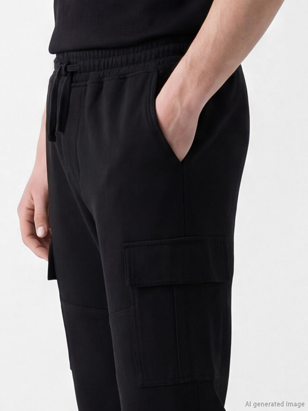 Siyah Standart Kalıp Erkek Kargo Pantolon-2