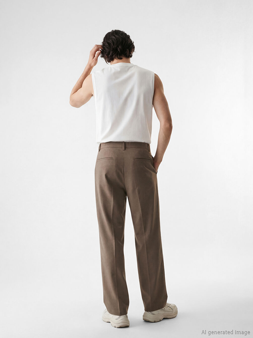 Bej Rahat Kalıp Erkek Pileli Kumaş Pantolon-2