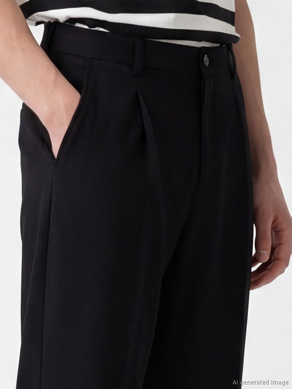 Siyah Rahat Kalıp Erkek Pileli Kumaş Pantolon-2