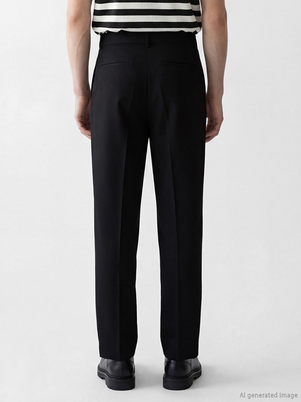 Siyah Rahat Kalıp Erkek Pileli Kumaş Pantolon-3