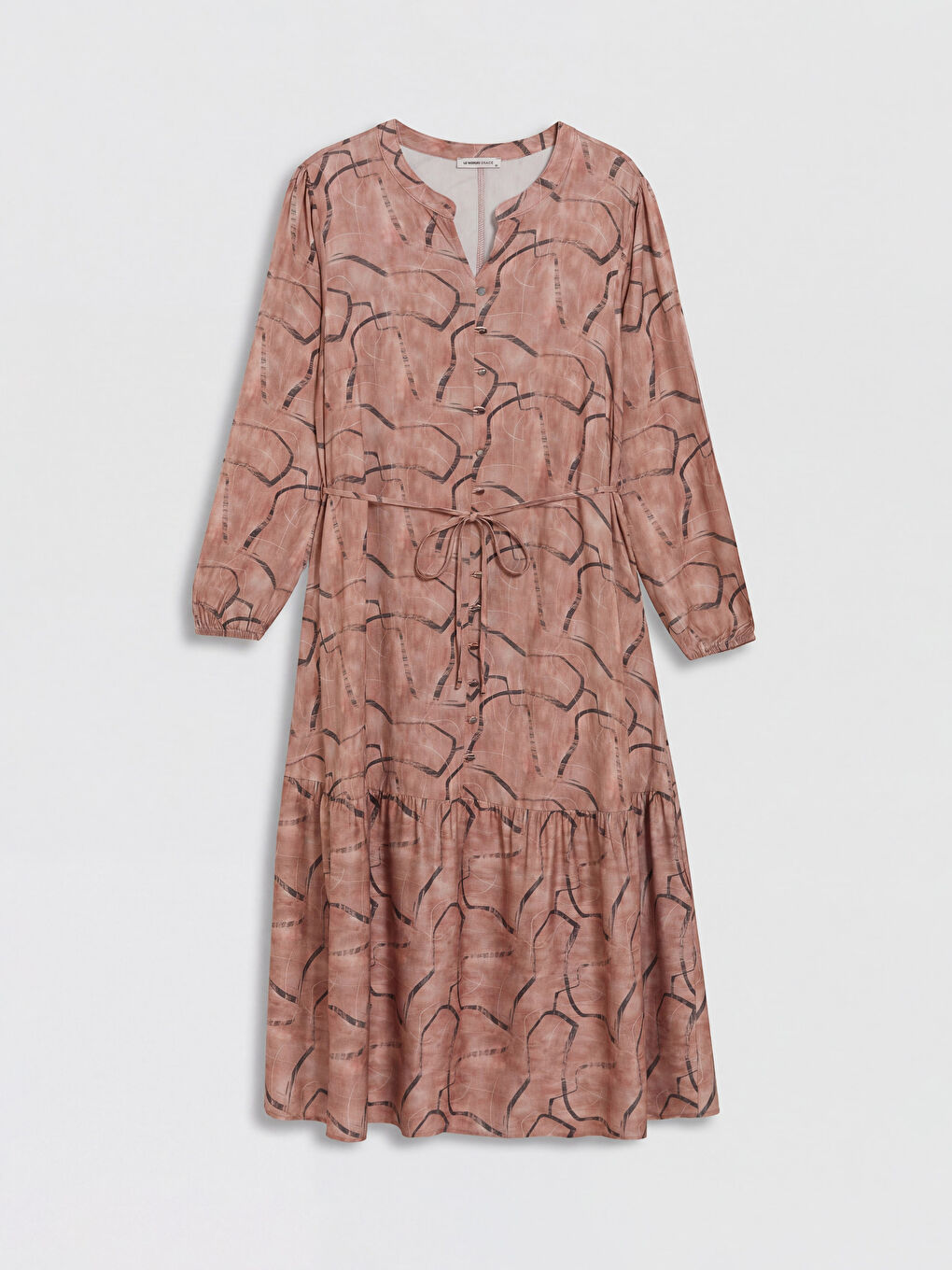 Pembe Desenli Kuşaklı Belmando Elbise-1