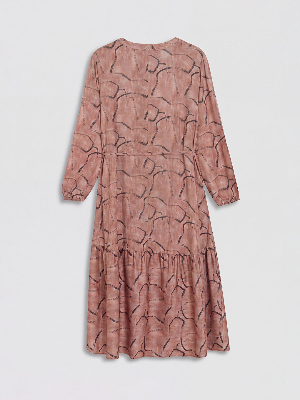 Pembe Desenli Kuşaklı Belmando Elbise-2