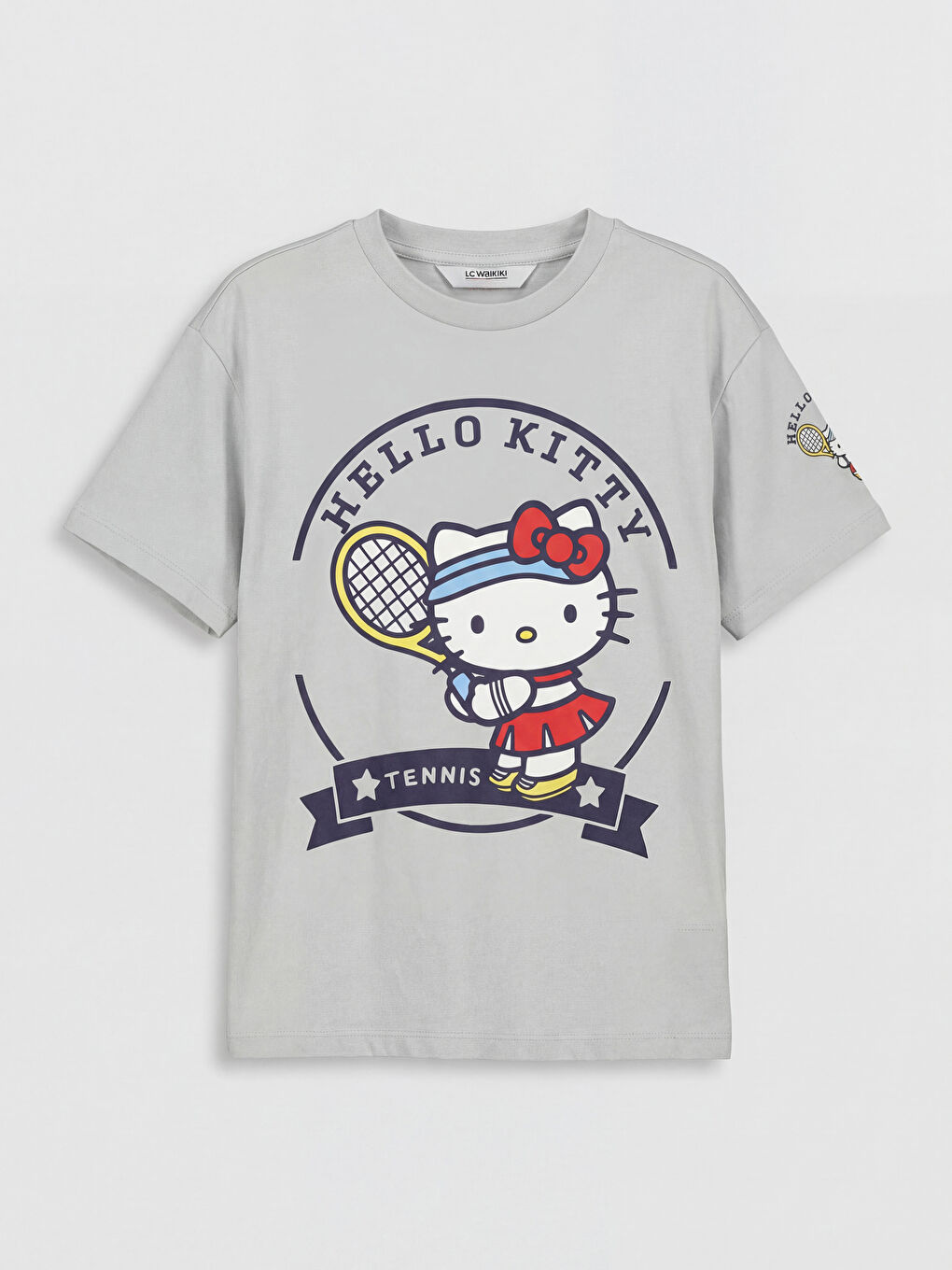 Gri Bisiklet Yaka Hello Kitty Baskılı Kız Çocuk Tişört