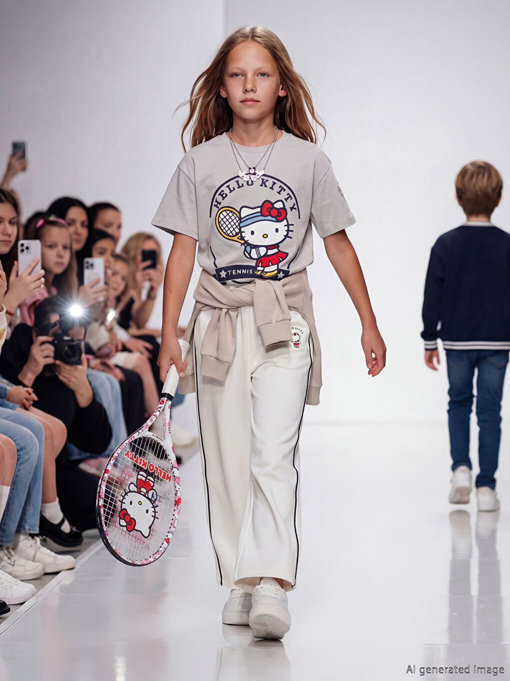 Gri Bisiklet Yaka Hello Kitty Baskılı Kız Çocuk Tişört