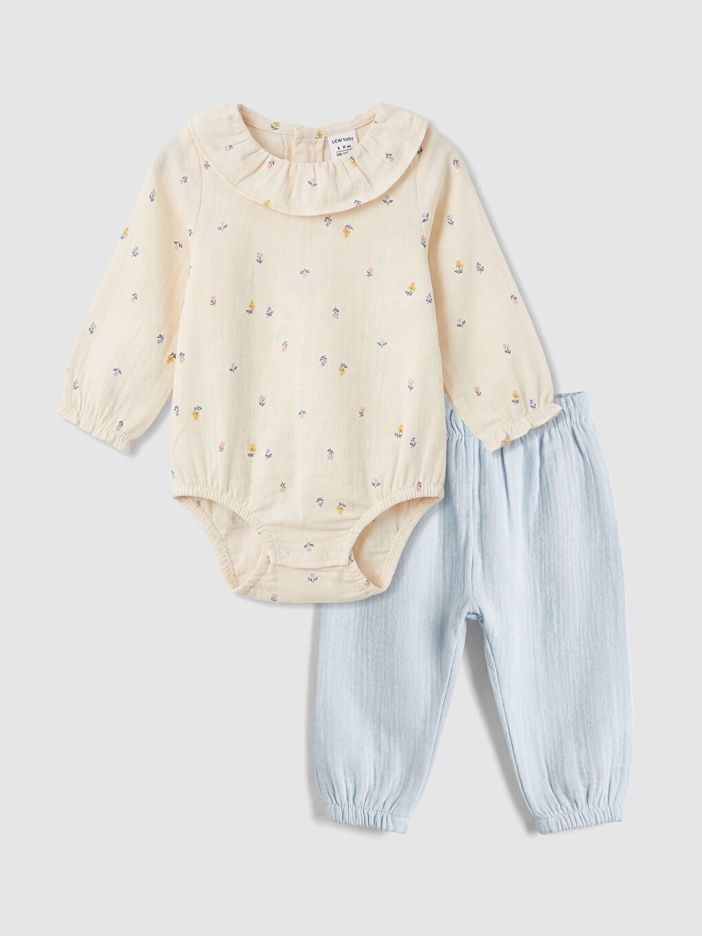 Ekru Bebe Yaka Kız Bebek Sweatshirt ve Eşofman Altı-2