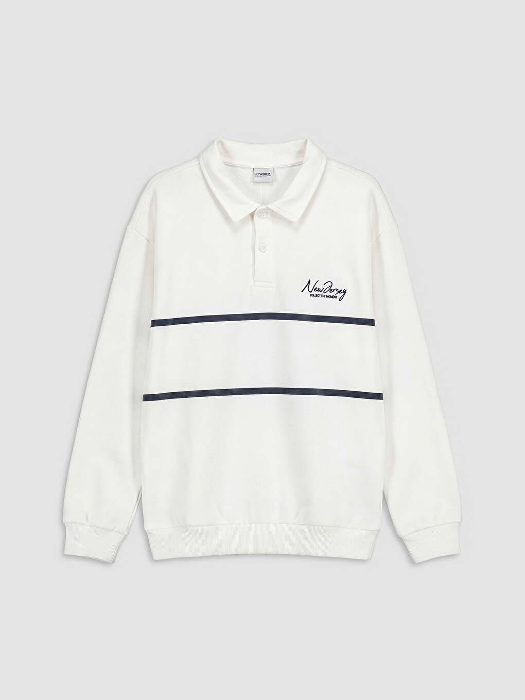 Beyaz Polo Yaka Erkek Çocuk Sweatshirt