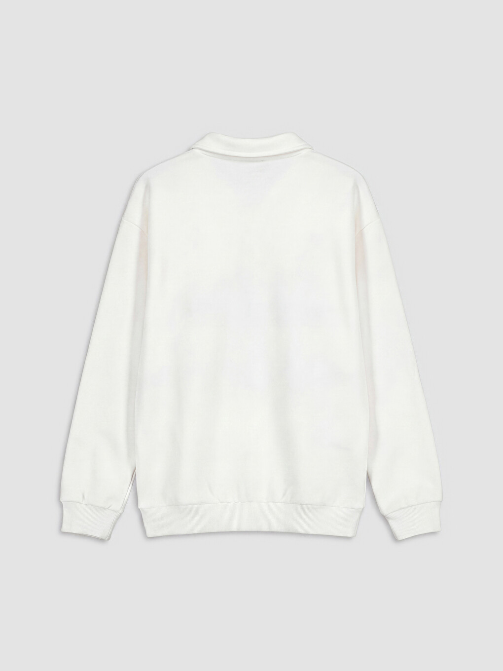 Beyaz Polo Yaka Erkek Çocuk Sweatshirt-1