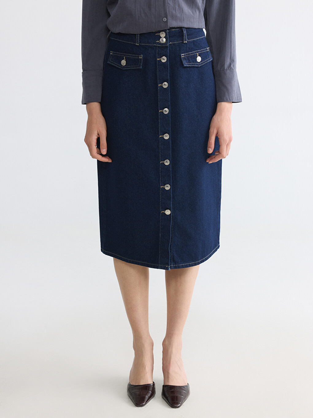 Regular Fit A-Line Jean Skirt-3