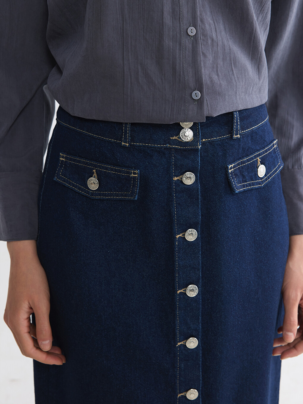 Regular Fit A-Line Jean Skirt-4