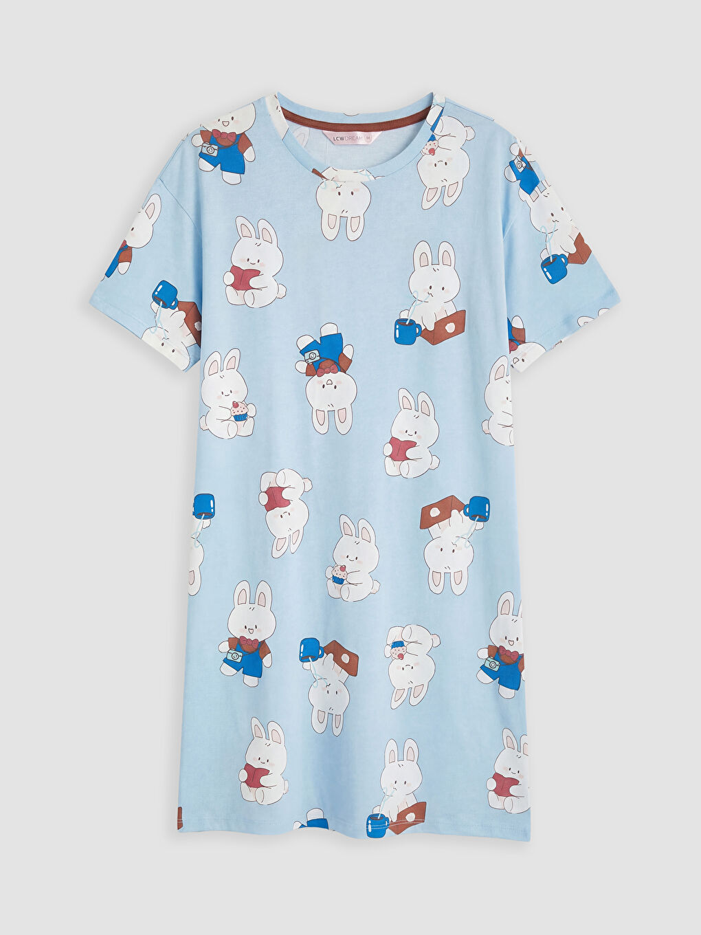 Mavi Bisiklet Yaka Baskılı Kadın Gecelik