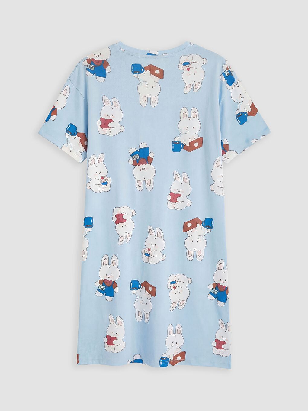 Mavi Bisiklet Yaka Baskılı Kadın Gecelik-1