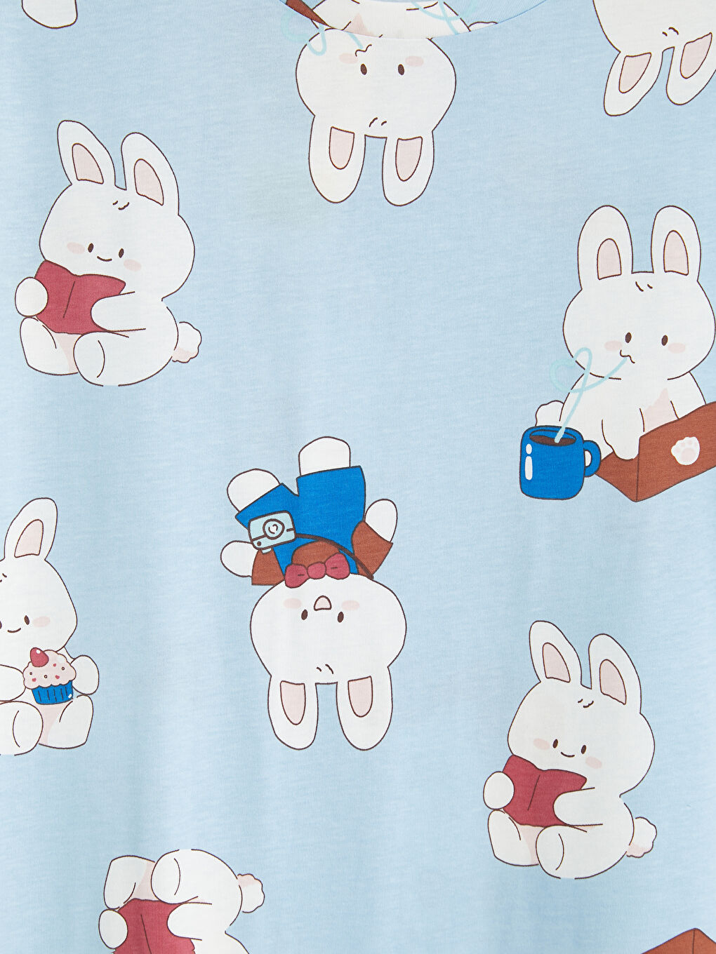 Mavi Bisiklet Yaka Baskılı Kadın Gecelik-2