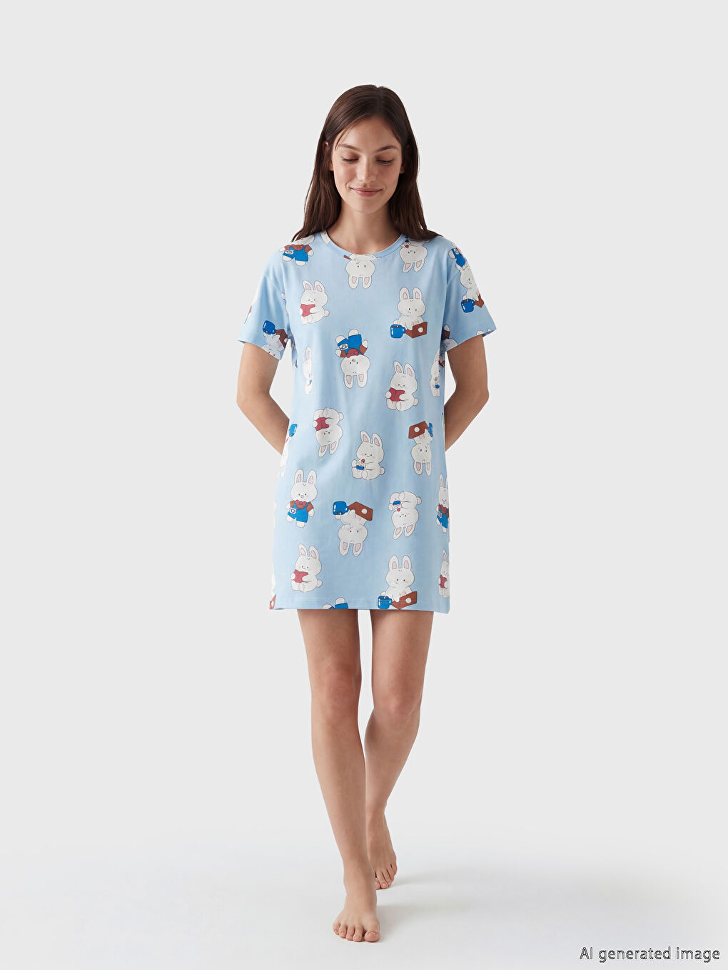 Ženska spavaćica sa okruglim izrezom i štampom