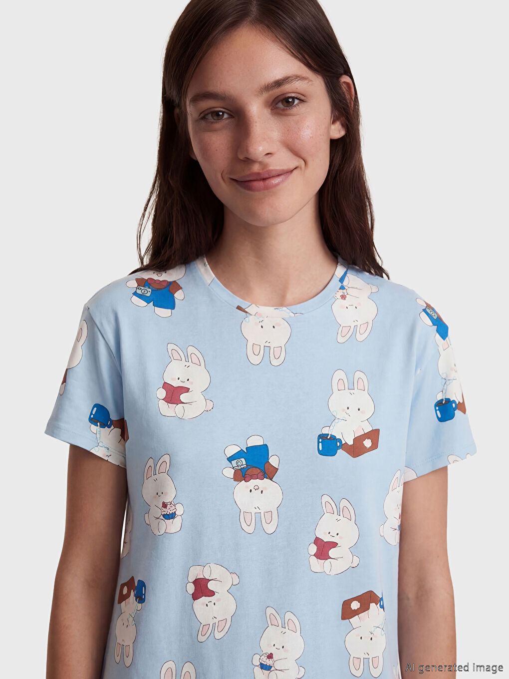 Ženska spavaćica sa okruglim izrezom i štampom-1