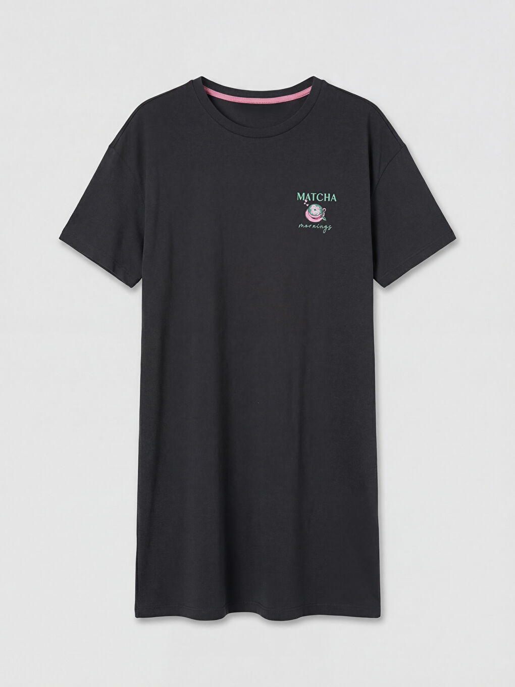 Antrasit Bisiklet Yaka Baskılı Kadın Gecelik