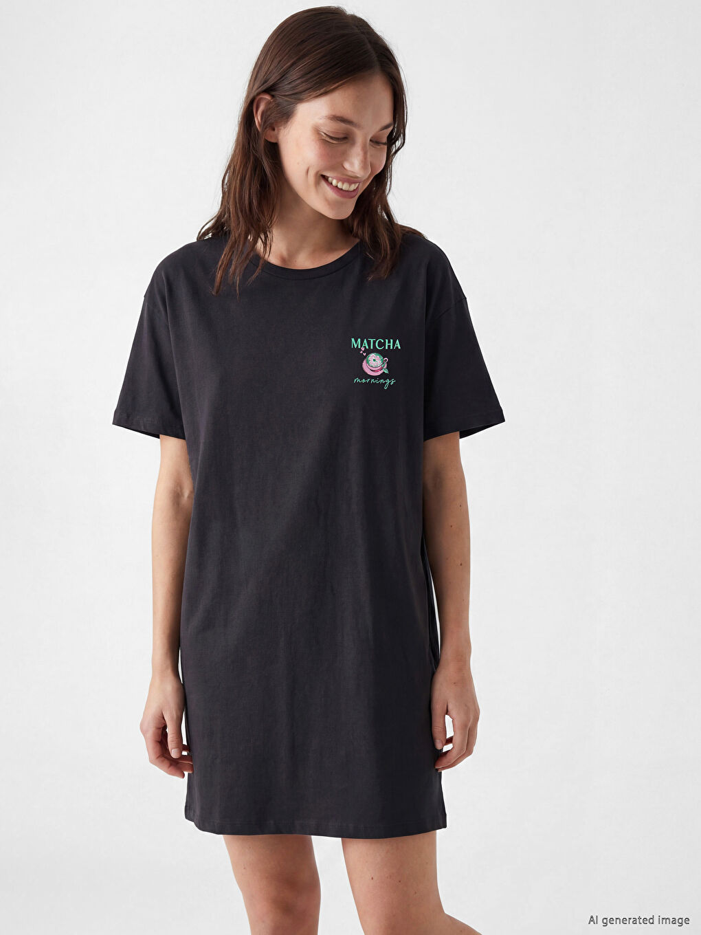 Ženska spavaćica sa okruglim izrezom, štampana