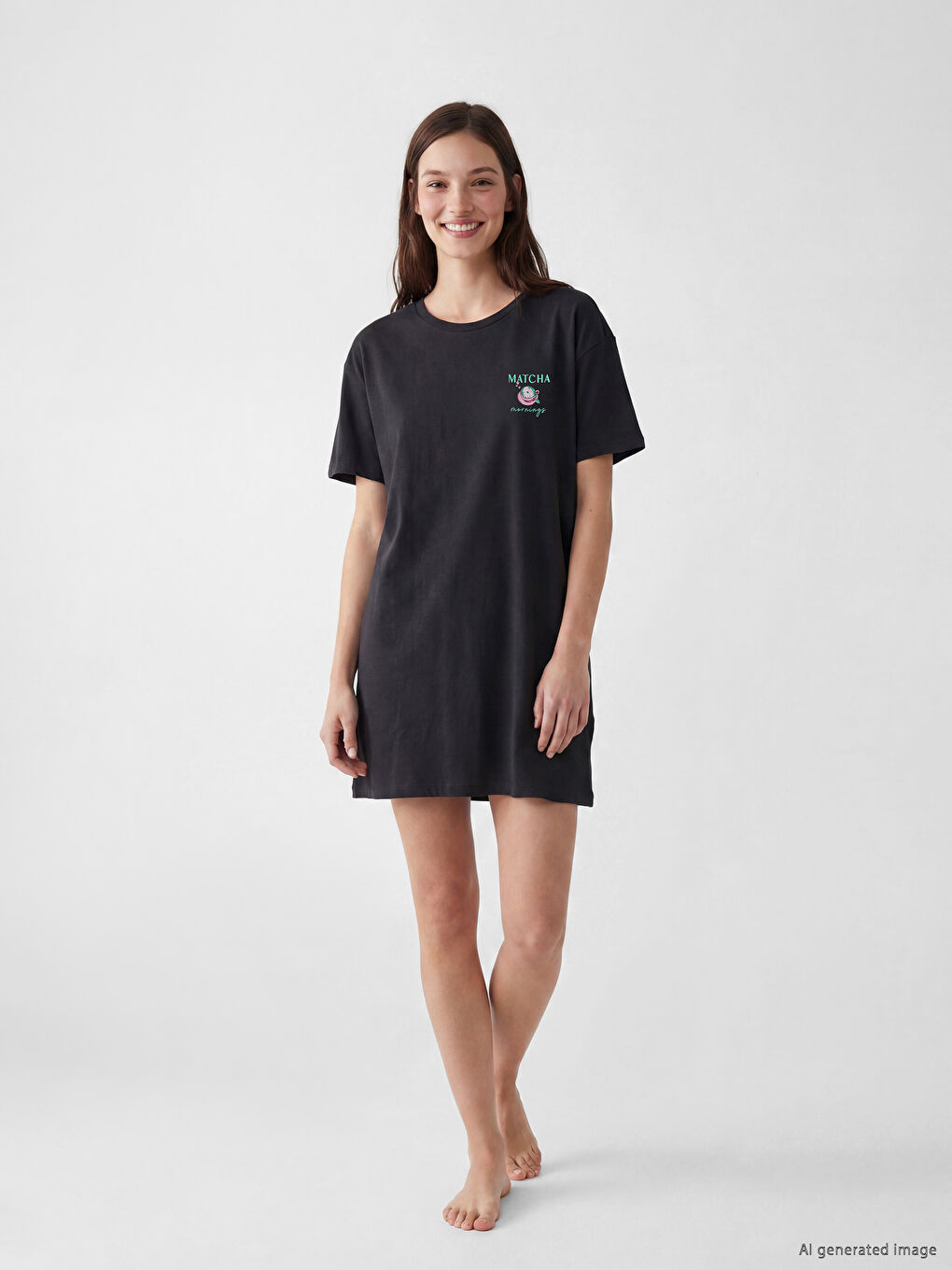 Ženska spavaćica sa okruglim izrezom, štampana-1