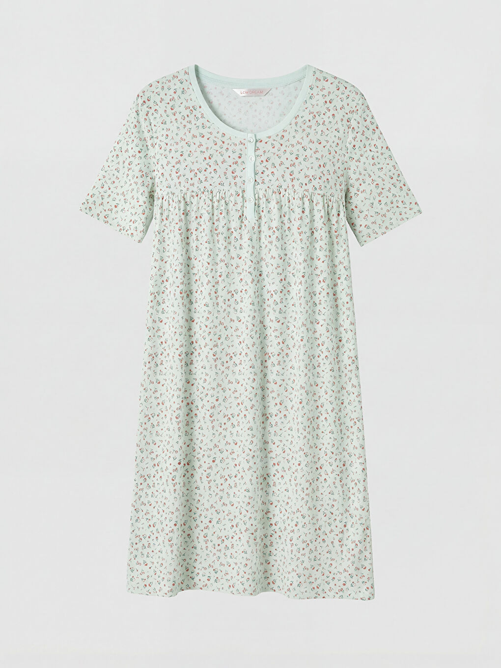 Yeşil Bisiklet Yaka Çiçekli Kadın Gecelik