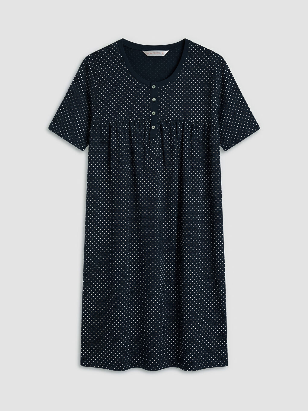 Lacivert Bisiklet Yaka Puantiyeli Kadın Gecelik