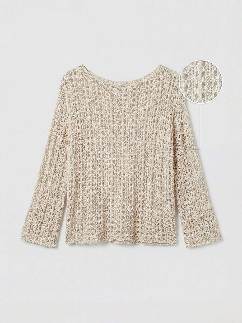 Ekru Bisiklet Yaka Ajurlu Kadın Triko Kazak