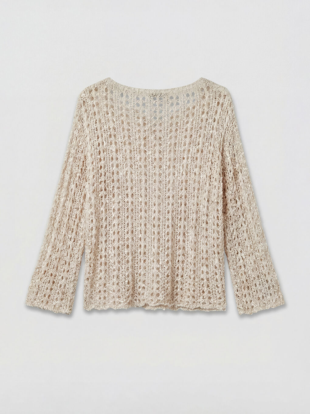 Ekru Bisiklet Yaka Ajurlu Kadın Triko Kazak-1