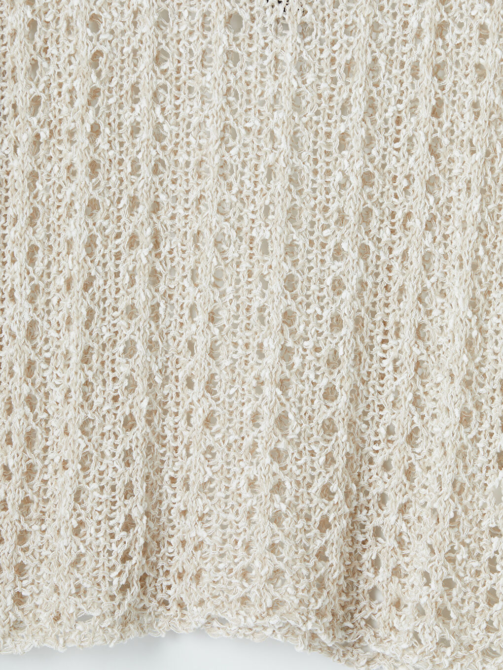 Ekru Bisiklet Yaka Ajurlu Kadın Triko Kazak-2