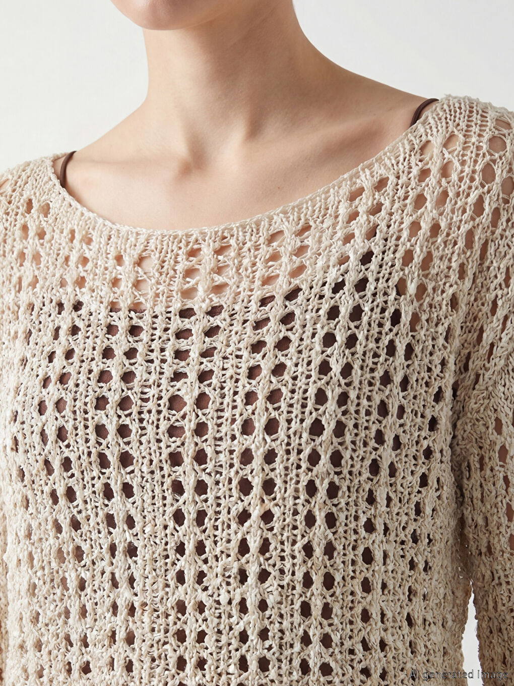Crew Neck Open-Knit Women's Knitwear Sweater-3