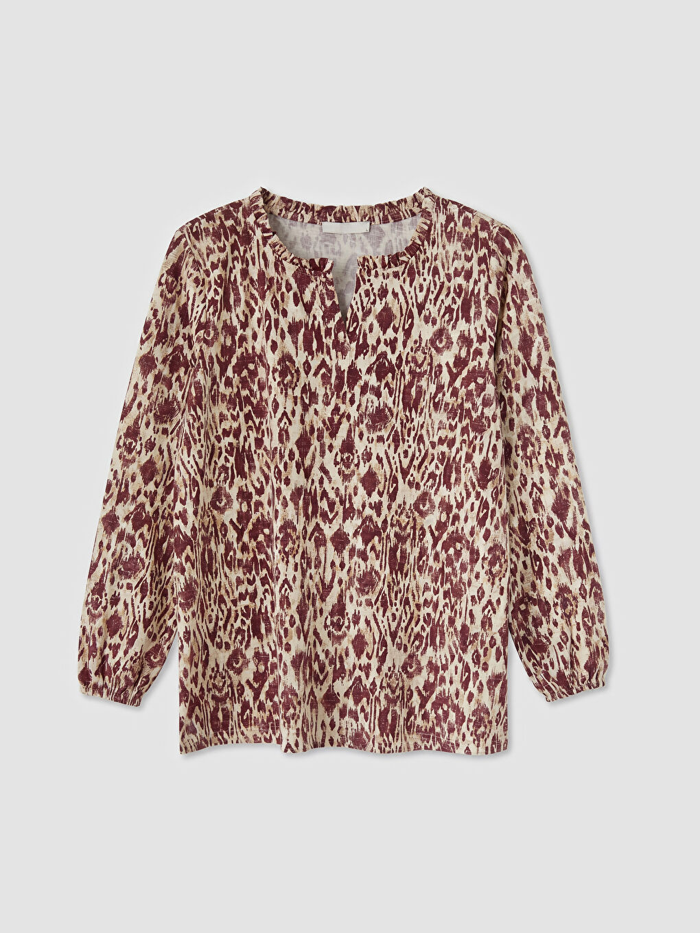 Bordo Kaçık Yaka Desenli Bluz