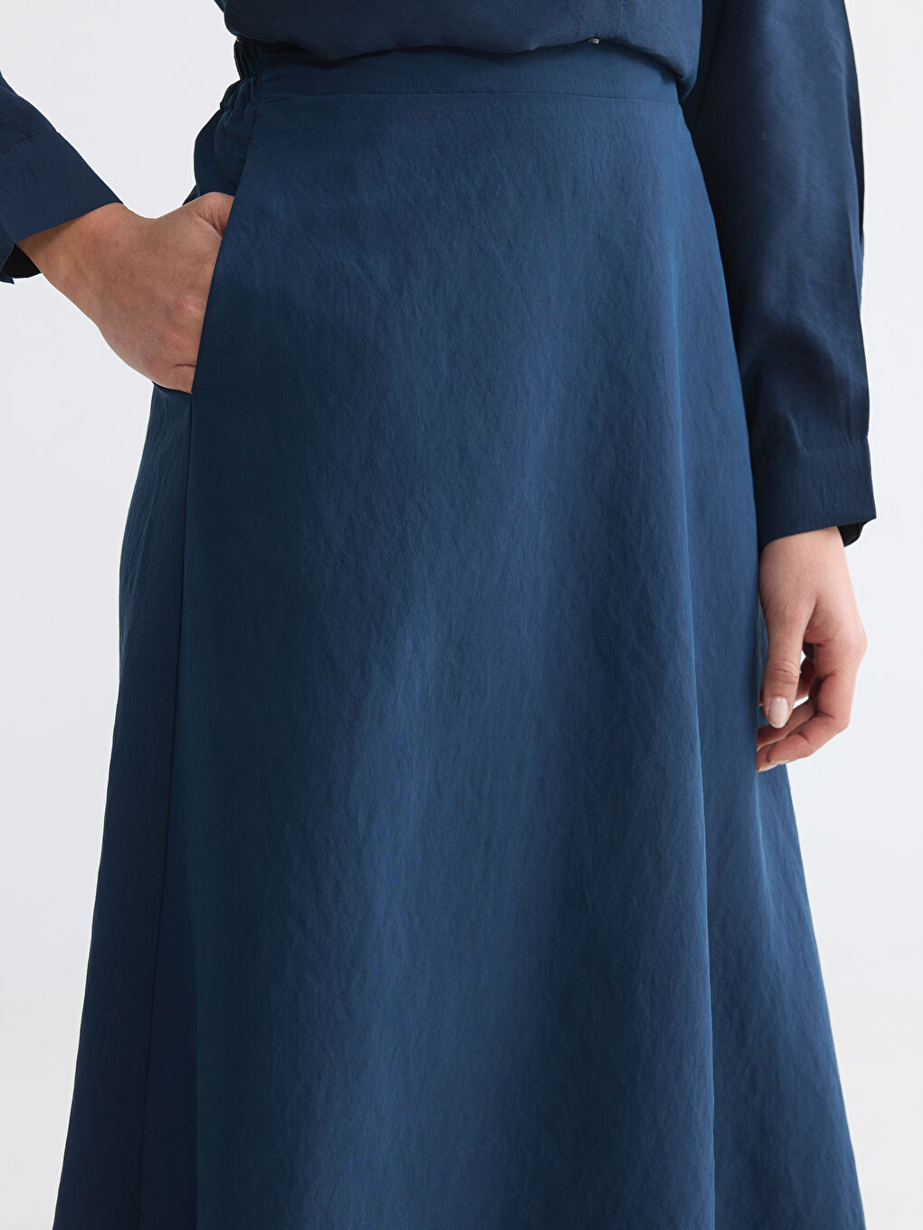 Lacivert Beli Lastikli Modal Karışımlı Kloş Etek-2