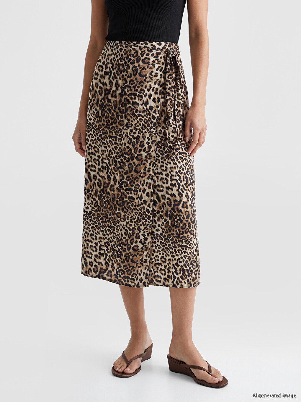 Kahverengi Bağlamalı Leopar Desenli Anvelop Etek-1