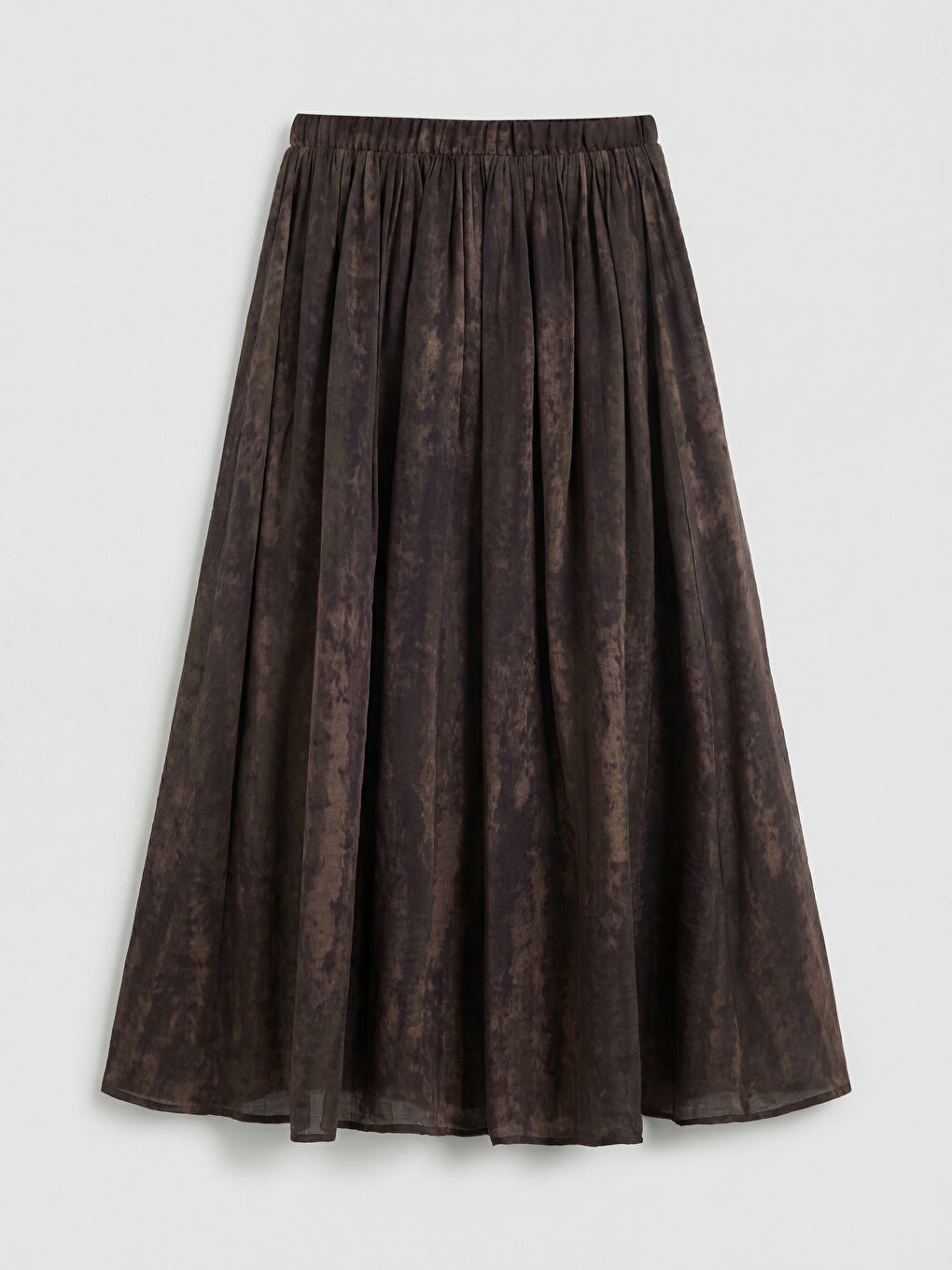 Kahverengi Beli Lastikli Desenli Kloş Etek-1