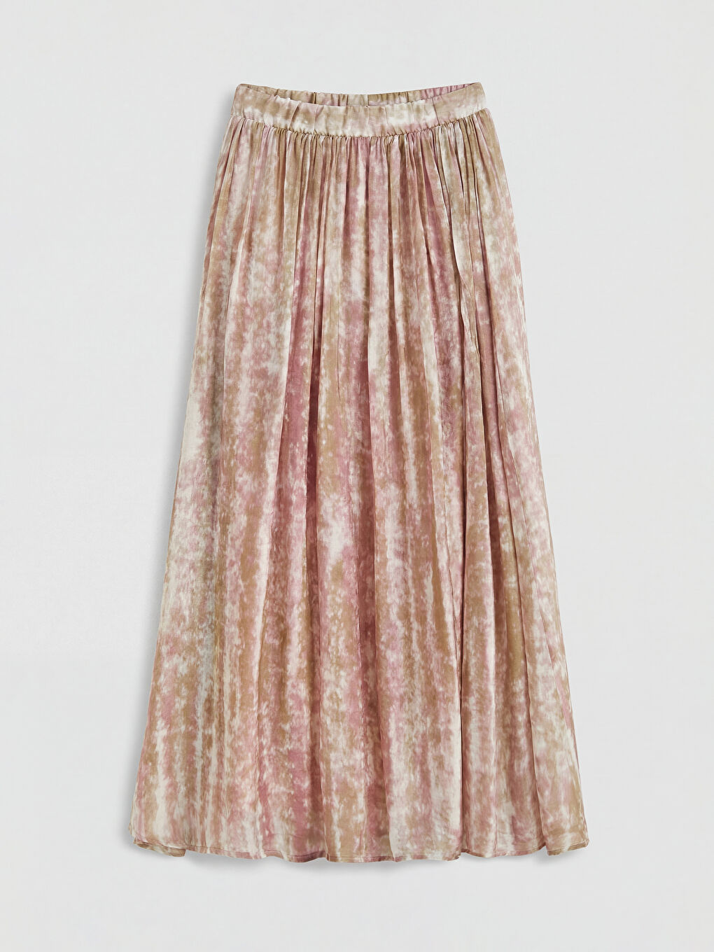 Pembe Beli Lastikli Desenli Kloş Etek