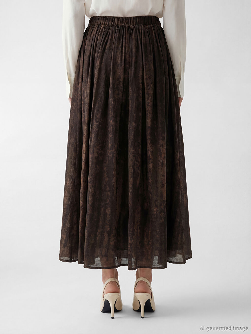 Kahverengi Beli Lastikli Desenli Kloş Etek-3