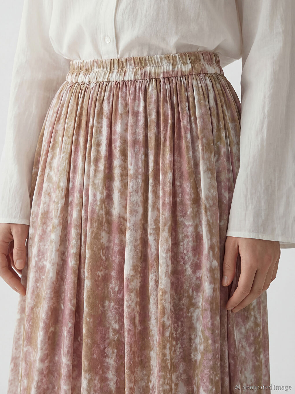 Pembe Beli Lastikli Desenli Kloş Etek-2